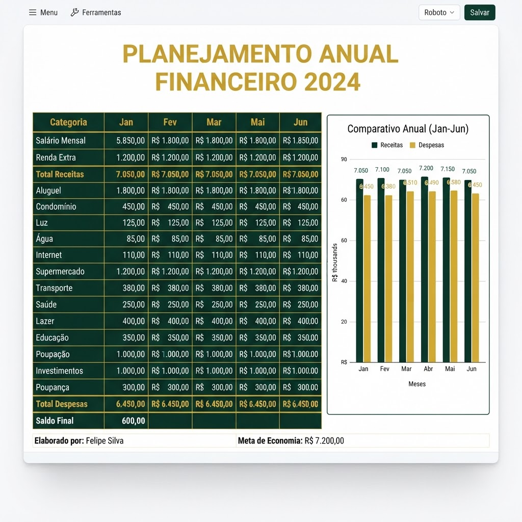 Planejamento anual da Planilha Mente Financeira