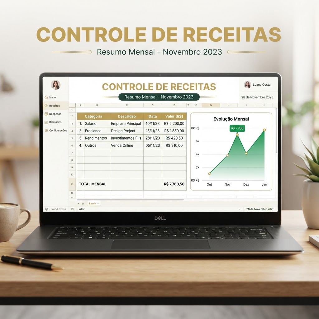 Controle de receitas da Planilha Mente Financeira